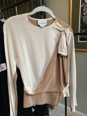 Vintage Paraphernalia Two-Tone Beige & Cream Draped Blouse